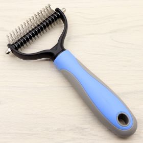 Pet Long-haired Dogknot Comb Double-sided Blade Dog (Color: Blue, size: L)